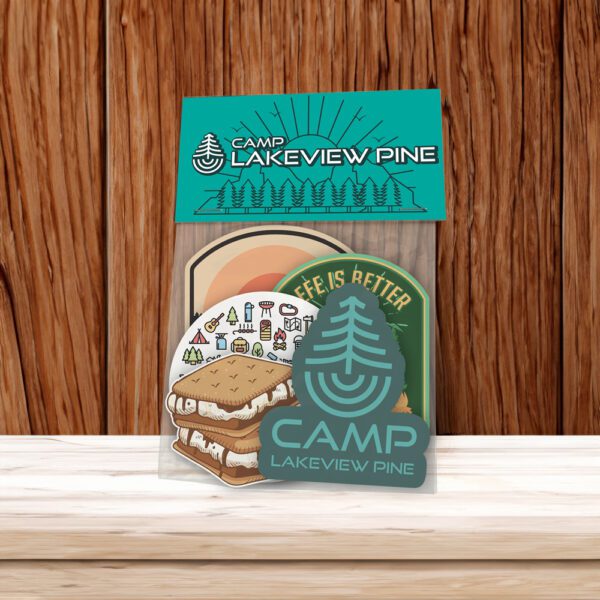 Sample Camp Clamshell Sticker Pack on display.